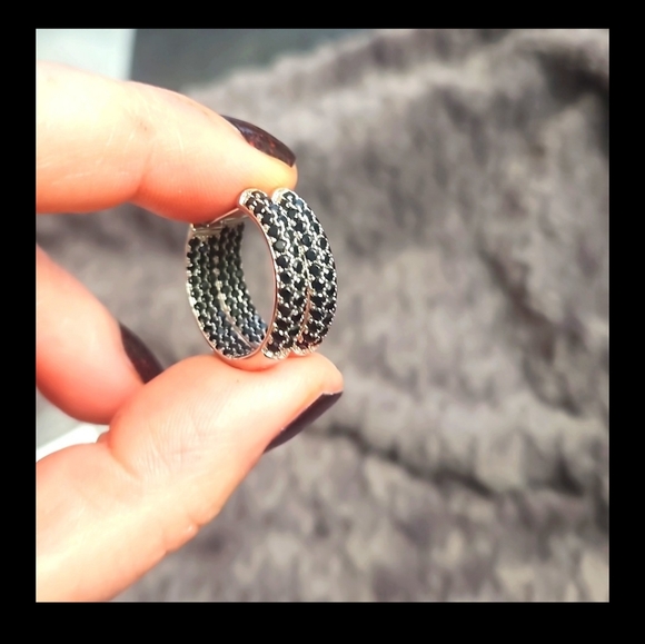 Black Cz Hoop Earrings - Picture 5 of 5